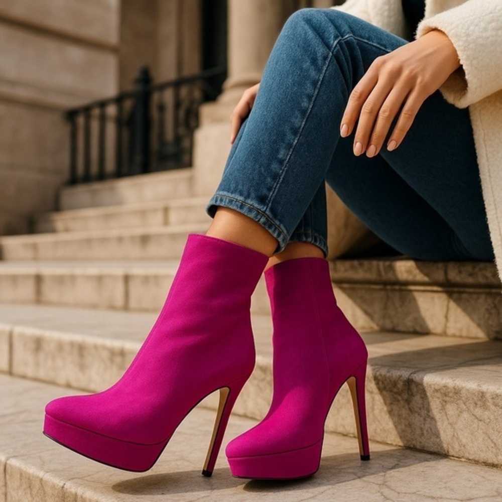 💖 Shoe Dazzle Fuchsia Platform Stiletto Ankle Boots | Size 7.5 | NWT